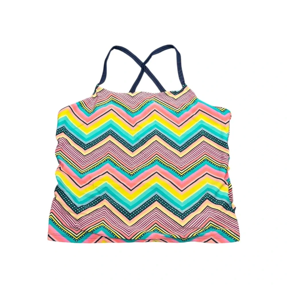 Ocean Pacific OP Girls Plus Size 16 1/2 Tankini Swim Top Chevron Zigzag‎ Cobalt